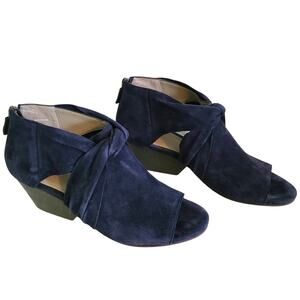 Blue Eileen Fisher Anise Suede Pump - Size 6.5, Open Toe, Cut Out Sides